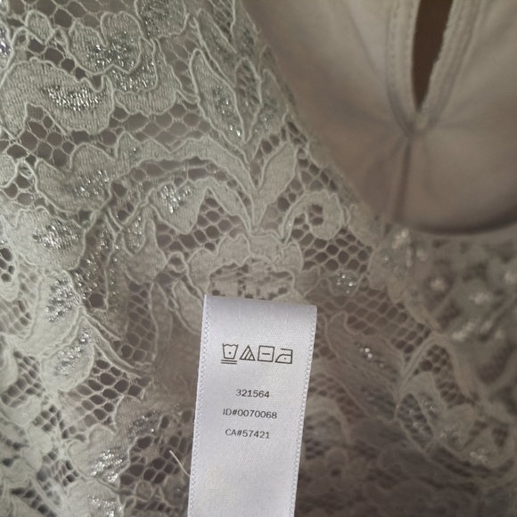 LOFT Lined Lace Overlay Shell Tank Blouse Taupe Gray with Silver accents sz S - Picture 4 of 5